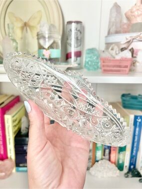 ⁠Vintage Anchor Hocking Early American Prescut EAPC Glass Oval Trinket Dish